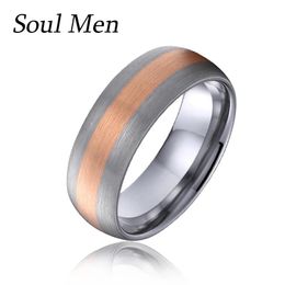 Bands 8mm Matte Dome Tungsten Carbide Ring with Rose Gold Color Center Comfort Fit Men Women Durable Engagement Band Size 8 to 13