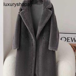 Top Maxmaras Teddy Bear Coat Womens Cashmere Coats Winter New Sheep Fleece Fur Wool Womens Silhouette Particle Lamb Over Knee Length