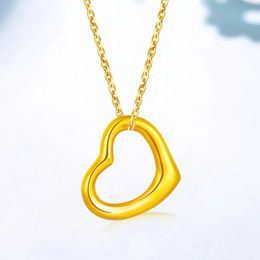 Pendants LABB Real 24K 999 Yellow Gold Heart Pendant Necklace AU750 Gold Chain for Women Fine Jewelry Wedding Gift P155