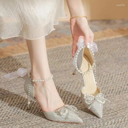 Dress Shoes Stylish Wedding Banquet High Heels Women's Luxury Zapatos De Mujer Thin Heel Bow Full Of Diamonds Mary Jane 2024