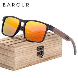 Sunglasses BARCUR Men's Sunglasses for Men Brand Designer Natural Walnut Wood Sun Glasses Women Polarized Eyewear UV400 Eyewear Oculos YQ240120