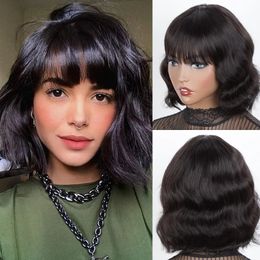 Baby Hair Short Body Wave Bob Human Hair Wigs Natural Remy Brazilian Hair Wigs with Bangs Ombre Colour for Black Women