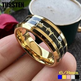 Bands Dropshipping TUSSTEN 6/8MM Heart Love Ring Tungsten Wedding Band For Men Women With Black Carbon Fibre Inlay Comfort Fit
