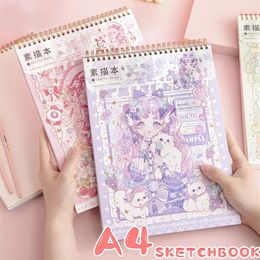 Supplies Kawaii Cute Cartoon Notepad A4 Coil Handbook Diary 16k Color Pencil Sketchbook Sketch Paper Handdrawn Book Marker Girl Gift