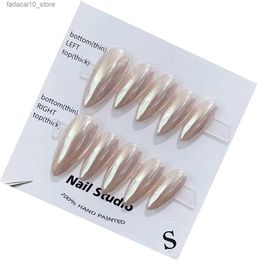 False Nails Almond Pink Mirror Handmade Press On NailsShiny FinishStiletto ShapeGlamorous Style In Emmabeauty Store No. EM19288 Q240122