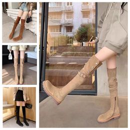 Fashion boots womens Knee boots Boots Black khaki Leather Over-knee Boot Party Flat Boots Snow booties Da