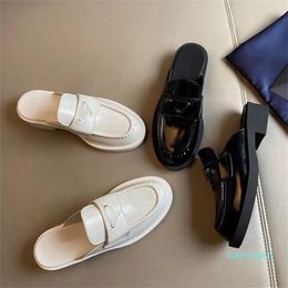 Designer Ladies Slippers Black Brown White Plus Size Slippers Classic Lace Up Platform Versatile Casual Leather Shoes