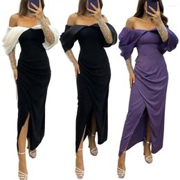 Casual Dresses Woman Sexy High Waist Evening Fashion Women's Clothes Cold Shoulder Slit Ruched Elegant Party Dress For Women
