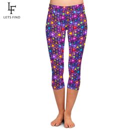 Capris Letsfind 3d Abstract Bright Shiny Colourful Geometric Shapes Print Women Capri Leggings Fashion High Waist Soft Pants