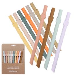 10pcs Silicone Straws Reusable Food Grade Straight With Cleaning Brush Safe Ecofriendly Drinking Straw Home Party Bar Accessory 240122