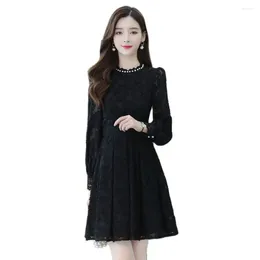 Casual Dresses Fashion Fleece Warm Dress 2024 Autumn And Winter Ladies Temperament Elegant Sweet Thin Lace Skirt Female Tide.