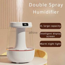 Humidifiers Double Spray 3L Large Capacity Humidifier Aromatherapy Machine USB Silent Air Purifier Household Bedroom Office Desktop Atomizer YQ240122