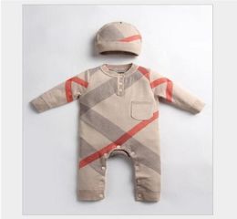 Autumn Winter Baby Knitting Rompers With Hats Infant Boys Girls Plaid Long Sleeve Jumpsuits Toddler Newborn Onesies Kids Romper2525235