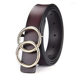 Belts Women Belt Women's Two-layer Genuine Cow Leather Ladies Casual Jeans Smooth Pin Buckle For 2.8cm