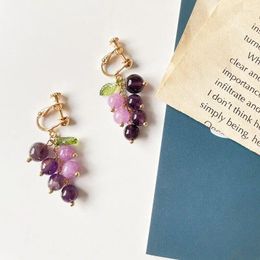 Dangle Earrings Brand 1 Pair 925 Sterling Silver Purple Grapes Cartoon Fruit Ear Clip Women Studs Fashion Jewellery Decoration