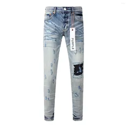 Women's Jeans Purple Brand Destroyed Scratch Hole Men's High Street Slim Fit Skinny Solid Light Blue Denim Pants Streetwear
