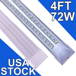 4 Ft Integrated LED Tube Light 72W T8 V Shaped 48" Four Row 72000 Lumens(300W Fluorescent Equivalent) Clear Cover Supers Bright White 6500K 4FT LED Shops Lights usastock