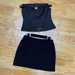 Two Piece Women Skirts Tanks Set Luxury Designer Black Skirt For Woman Elegnt Sexy Mini Skirt Vest Outfit