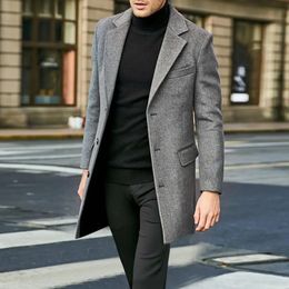 Men Winter Suit Coat Lapel Long Sleeve Flap Pockets Jacket Singlebreasted Midlength Warm Jacket Overcoat 240118