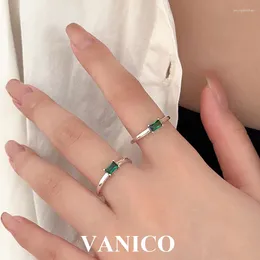 Cluster Rings Sterling Silver Baguette Ring Dainty Simple Green Emerald Cut Cubic Zirconia Adjustable For Women Korean Trendy Jewellery