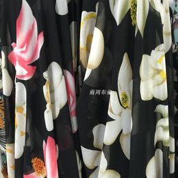 Clothing Fabric Tissus Au Metre Style 75 D Viscous Decorated Flower Printed Chiffon Bohemian Dress Shirt Fabrics