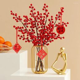 Decorative Flowers Get Rich Fruit Red Holly Artificial Flower Decoration Living Room Year