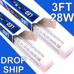 LED Shop Light Fixture, 3FT 28W 6500K Cold White, 3 Foot T8 Integrated LED Tube Lights, Plug in Warehouse Garage Lighting, V Shapes, High Output, Linkable usastock