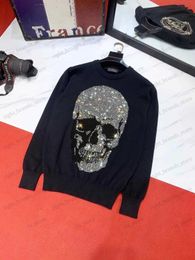 Men's Sweaters 2021 Winter Sweater Rhinestone Knit Men's Skull Harajuku Shiny Fashion Casual Pullover Top T240122