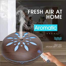 Humidifiers 400ML Remote Control Wood Grain Mute Ultrasonic Air Humidifier Home Perfume Essential Oil Fragrance Diffuser With Night Light YQ240122