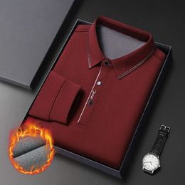 Plush Polo Shirt for Men's Winter Loose Casual Stretch Long Sleeved Tshirt Thickened Warm Top 240119