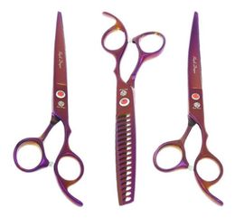 Hair Scissors 70quot Purple Dragon Pets Grooming Dog Trimming Clippers Animals StraightThinningCurved Shears Forceps Comb B004998994