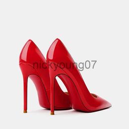 Sandals New Brand High Heels Women Pumps Red Shiny Bottoms 8cm 10cm 12cm Super Heel Shallow Sexy Pointed Toe Shoes 35-44J240122