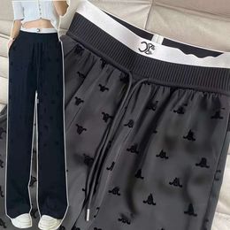 designer trousers women pants fashion letter print graphic Pants casual loose flocked high-waisted straight Trousers