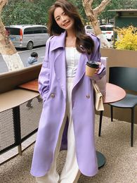 Women's Trench Coats LANMREM Korean Style Coat For Women Solid Color Lapel Double Breasted Belt Mid Length Windbreaker Autumn 21416