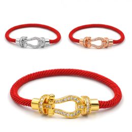 Men's Horseshoe Buckle Diamond Encrusted Leather String Bracelet Luxury Fashion Designer Bracelet Three Colour U-Buckle Bracelet 24 Matching Colours