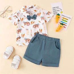 Clothing Sets Toddler Boy Easter Outfit Print Lapel Short Sleeve Shirt Solid Color Shorts 2 Piece