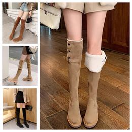 Fashion boots womens Knee boots Boots Black khaki Leather Over-knee Boot Party Flat Boots Snow booties Dark bro