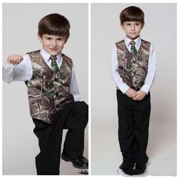 2018 Real Tree Camo Boy039s Formal Wear Vests With Ties Camouflage Groom Boy Vest Cheap Satin Custom Formal Wedding Vests Camou4888011086