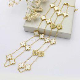Fashion jewelry clover 10 Flower Sweater Chain Double sided Clover Necklace Light Luxury Fashion Flower Pendant Collar Chain Necklace