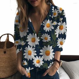 Women's Blouses Summer Lady Shirt Chrysanthemum 3D Printed Beautiful Cute Casual Style Ladies Fashion Trend
