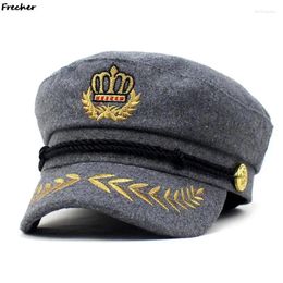 Berets Winter Wool Caps Men Captain Hat Uniform Party Costume Cosplay Airline Stewardess Cap Woolen Cadet Hats Army Visors Sailor