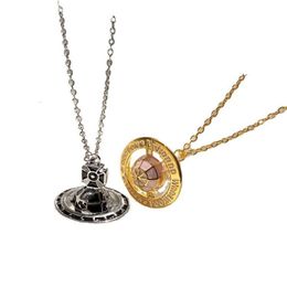 Satellite Necklace Designer Women Top Quality With Box Pendant Empress Dowager Globe Planet Necklace Female Personality 3D Enamel Necklace