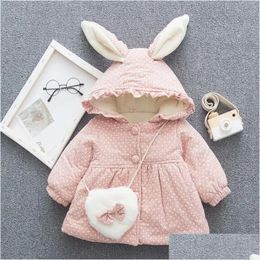 Hoodies Sweatshirts Sell New Winter Children Clothing Cute Bunny Ear Girls Hooded Jacket Warm Cotton Fashion Bow Coat Drop Delivery Ba Dhjbc