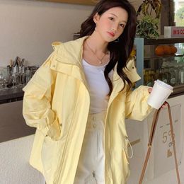 Women's Trench Coats Cotton Coat For Korean Version Loose And Versatile Casual Hooded Work Top Spring