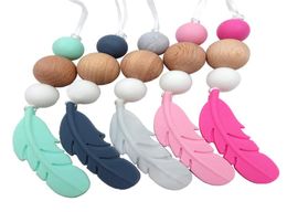 Feather Teether Necklace Sensory Chewing Pendant Silicone Teethers teething stick Toys for Infant toddler Kids 5 colors9488110