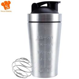 water bottle 500/750ml Stainless Steel Protein Powder Shaker Bottle Leak Proof Water Bottle for Gym Fitness Sport Whey Shakes Cup with Scale 240122