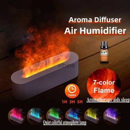 Humidifiers Quiet Flame Air Humidifier 7-color Flame Aroma Diffuser Car Household Ultrasonic Cool Mist Maker Fogger Essential Oil Diffuser YQ240122