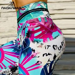 Capris NADANBAO 2024 New Leaves Printed Fitness Leggings Woman High Waist Running Yoga Pants PUSH UP Stretch Tights Leggins