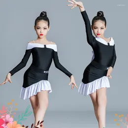 Stage Wear Fashion Latin Dance Competition Costume For Girls Black Long Sleeves Top Ruffled Skirts Samba Ballroom Dresses XS5941