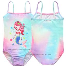 Girls Rainbow Unicorn One-Pieces Suspender Swimsuit Fashion Girl Tie-dyed Bikini Set 2-9T Kids Cartoon Mermaid Printed Swimwear 2 Style